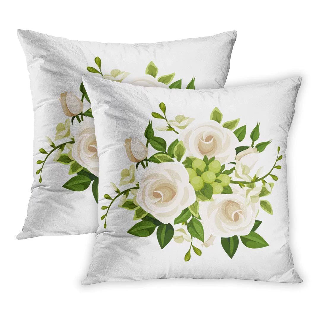 Green White Roses and Freesia 18x18 inch Set of 2 Pillow Cover C7403