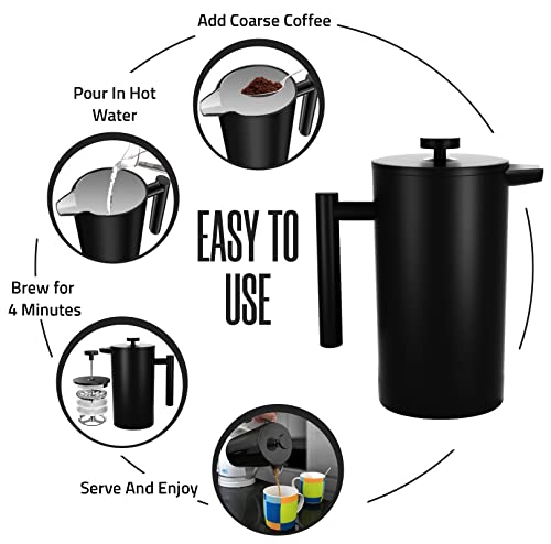 Stainless Steel French Press Coffee Maker 34 Oz with 2 Extra Filters V33699