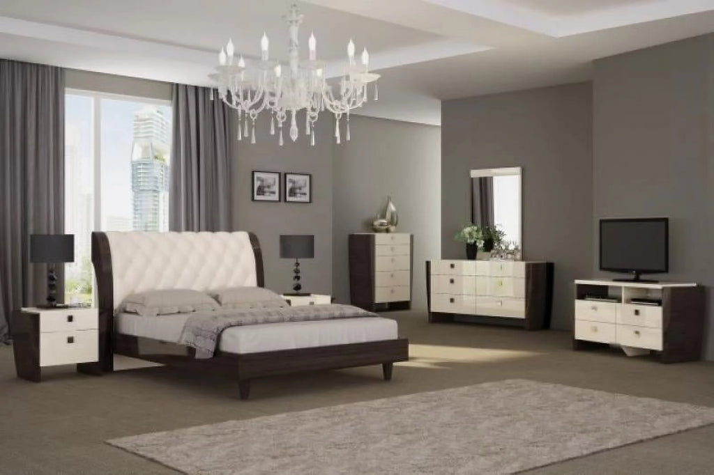Wenge Beige Gloss Finish Tufted King Bedroom Set 5Pcs F225069