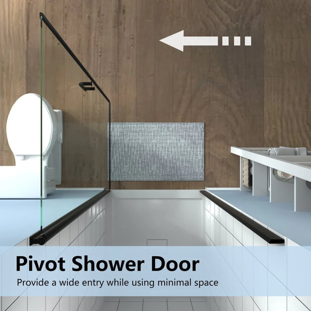 24-25.5 W x 72 H Black Hinged Pivot Clear Glass Shower Door U632
