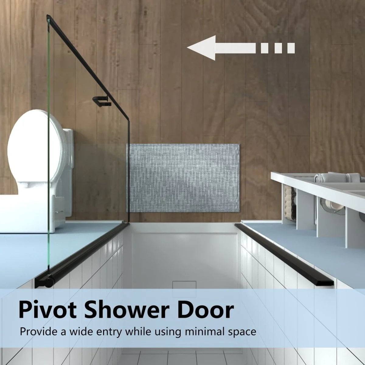 24-25.5 W x 72 H Black Hinged Pivot Clear Glass Shower Door U632
