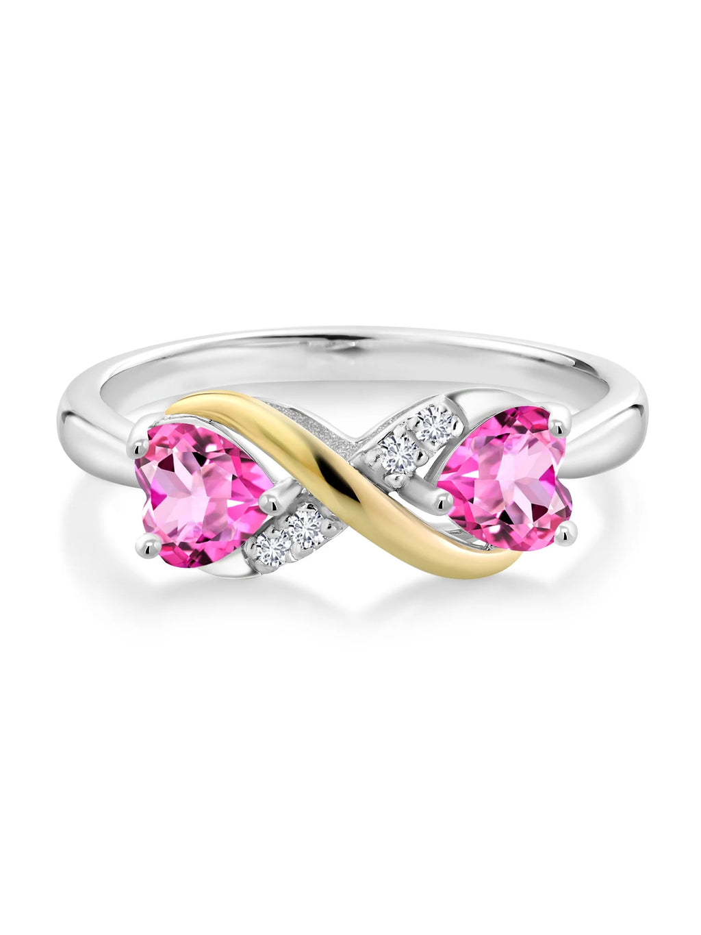 925 Silver 10K Yellow Gold Pink Mystic Topaz White Lab Grown Diamond Ring C9297