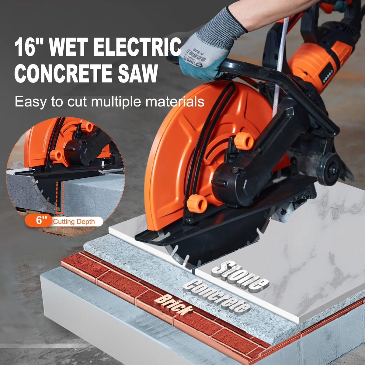 16'' Electric Concrete Saw Wet/Dry Cutter with Water Pump and Blade Z54511