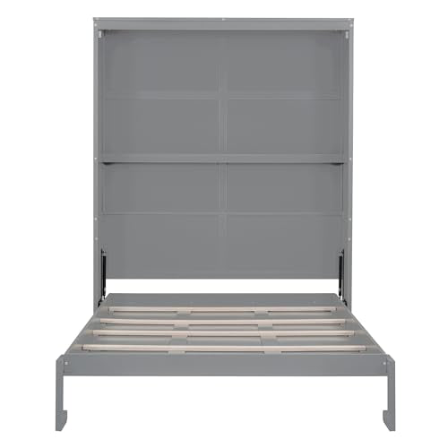 Gray Queen Murphy Bed Frame with Storage Shelves F768