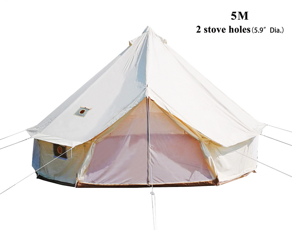 16.4ft Waterproof Oxford Bell Tent with 2 Stove Jacks and Removable Ground Mat T236239