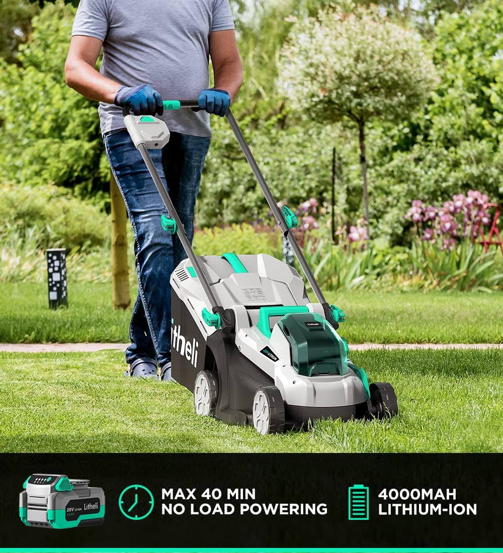 Cordless 13 Inch Lawn Mower with Brushless Motor, 4.0Ah Battery & Charger D1580