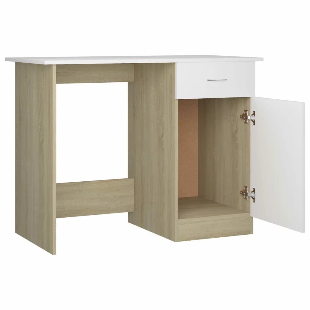 White Computer Desk with Storage Drawer and Door Cabinet W812