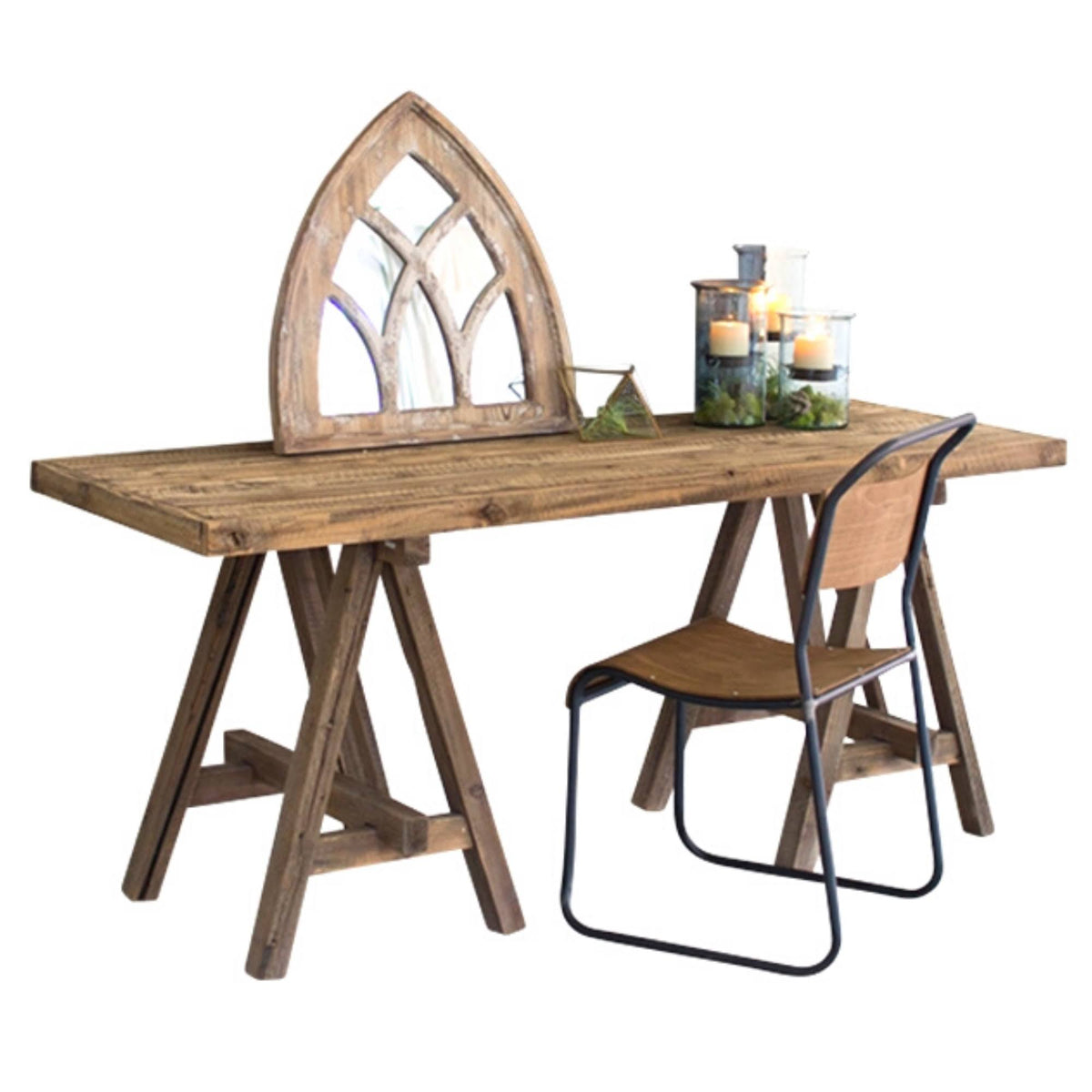 Recycled Wooden Deep Console with Saw Horse Base U211