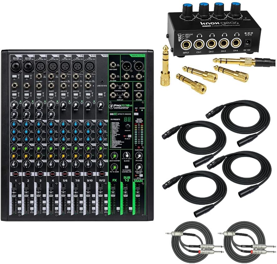 12-Channel Mixer with Headphone Amp, 4 XLR Cables, and 2 Breakout Cables Bundle N133638