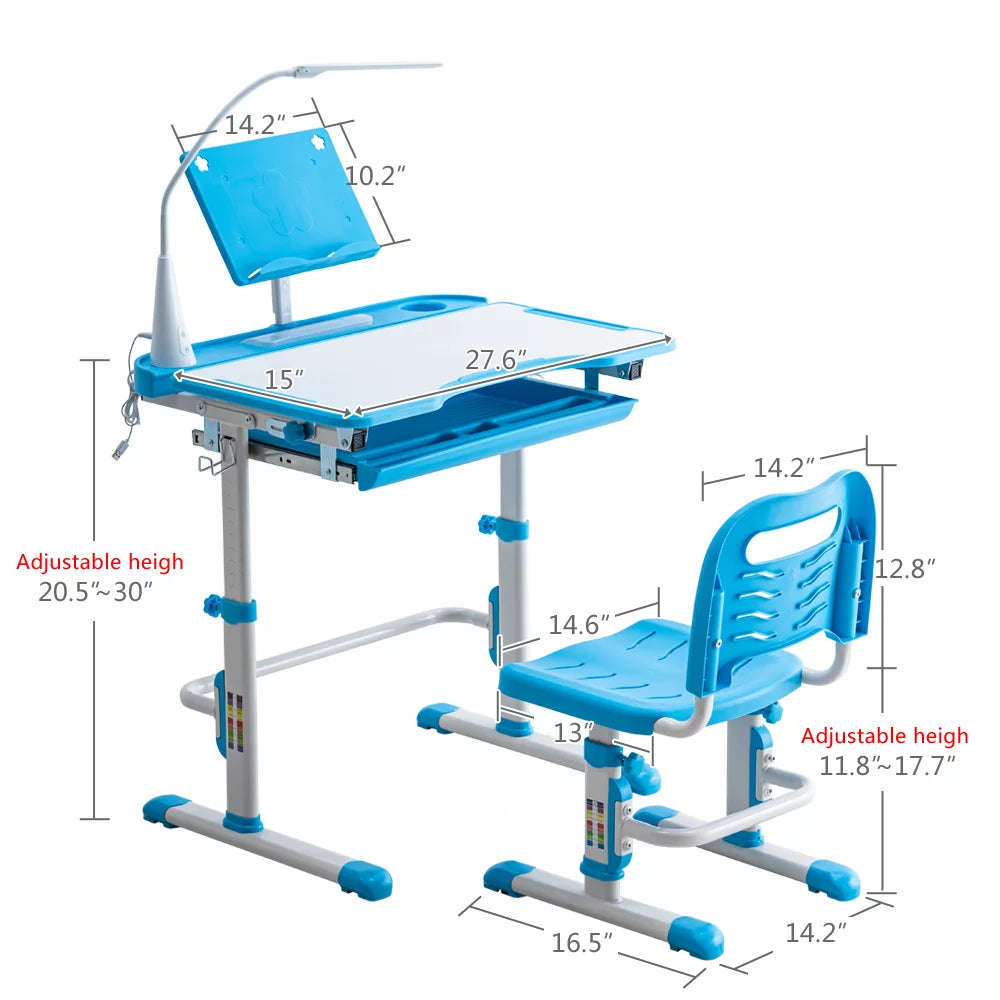 Height Adjustable Wood Kids Desk and Chair Set with Led Light and Bookstand Z668871