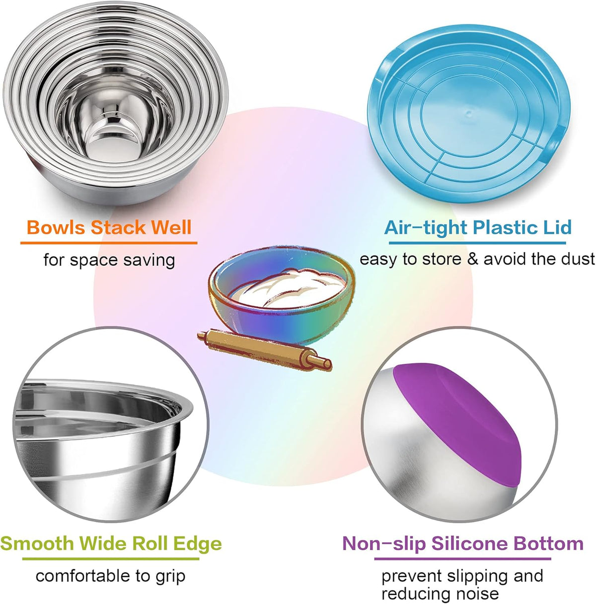Stainless Steel Mixing Bowls with Lids, Set of 6 W83834