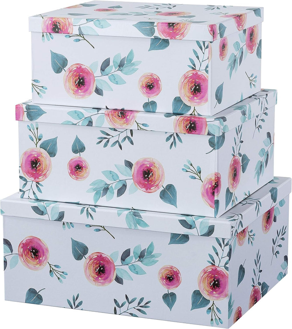 Set of 3 Floral Paperboard Nesting Boxes with Lids F480