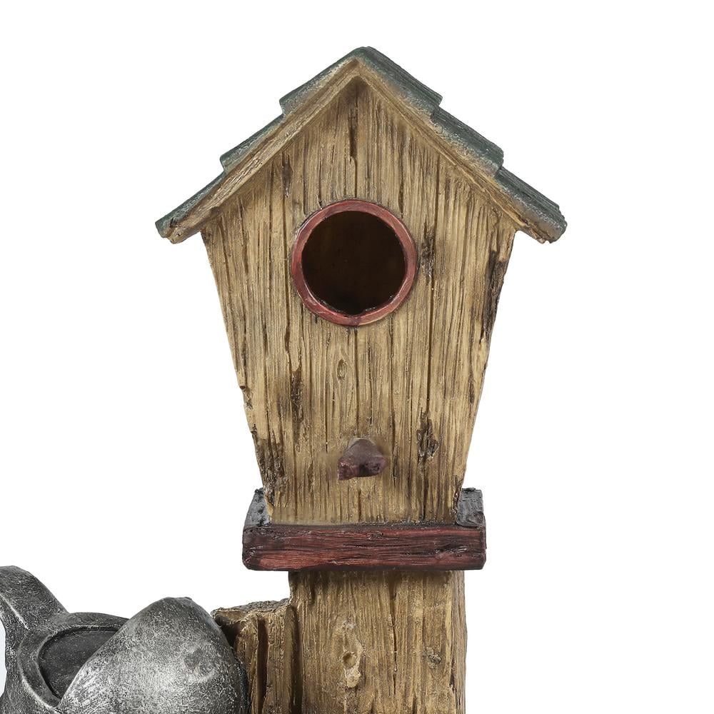 Polyresin Bird House Post and Water Can Patio Fountain D505