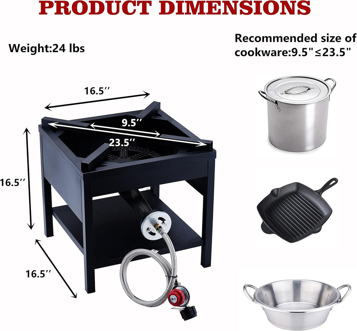 Cast Iron Propane Burner with Adjustable Regulator & Steel Braided Hose D79056