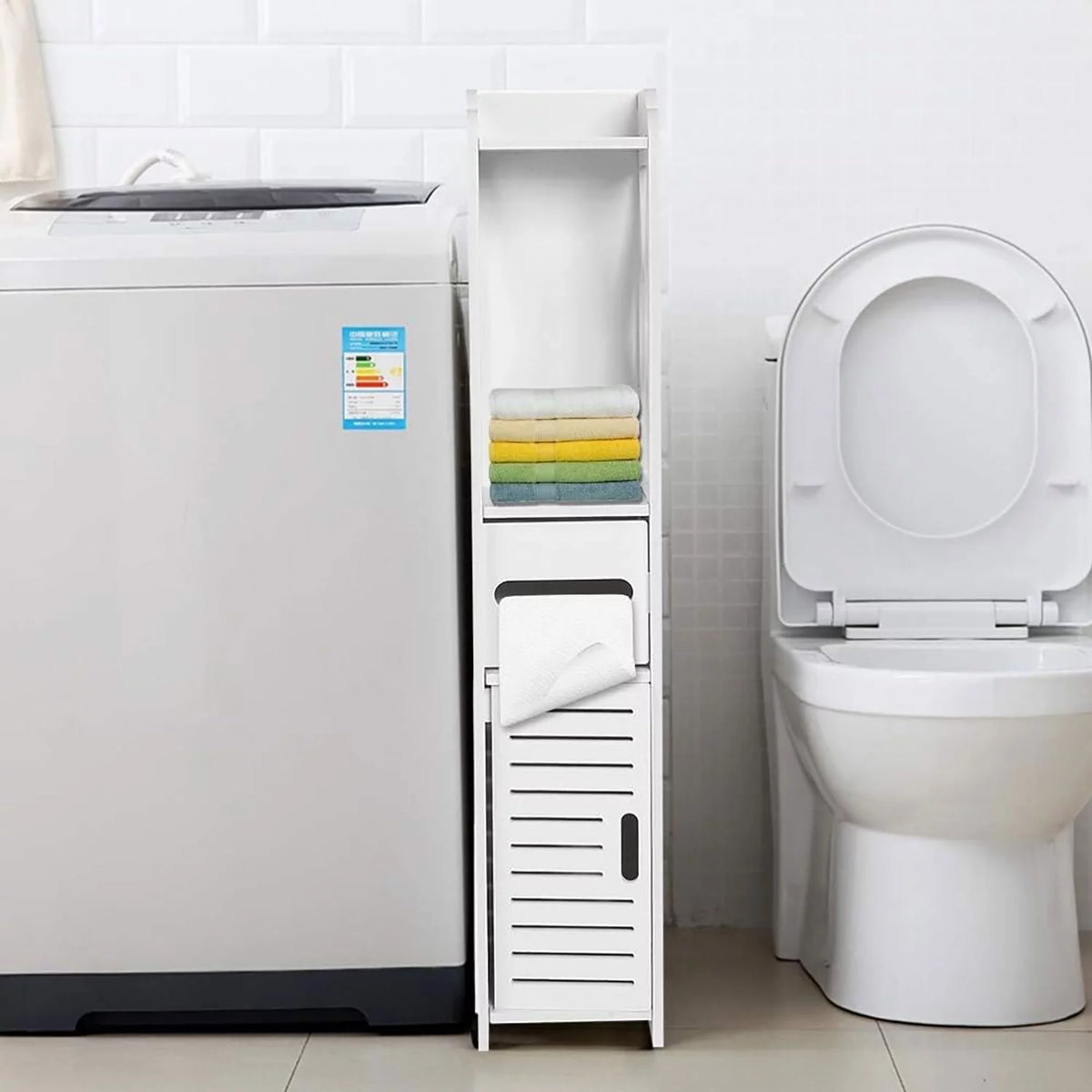 White 4 Tier Bathroom Storage Cabinet with 1 Door and 3 Shelves V830867