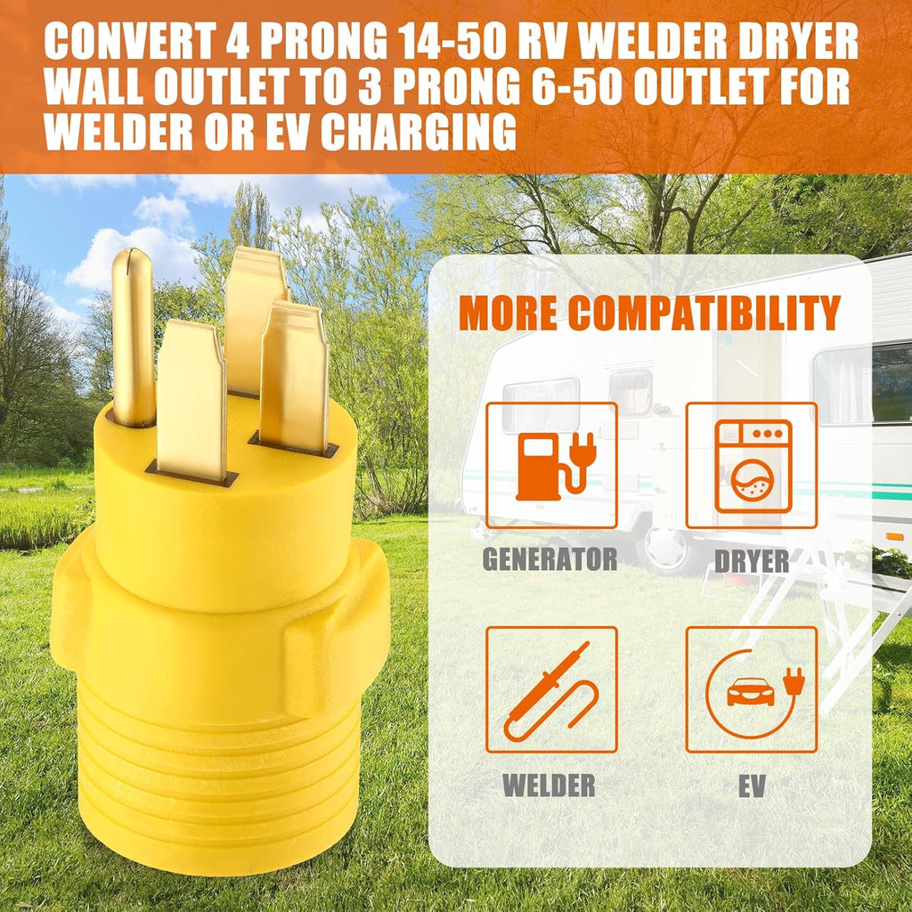 Welder Adapter, NEMA 14-50P Male to 6-50R Female, 50 Amp 4 Prong to 3 Prong I330202