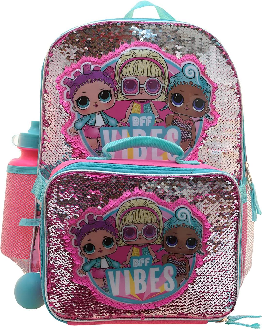 4 Piece Sequin Backpack Set with Lunch Bag, Pink M569