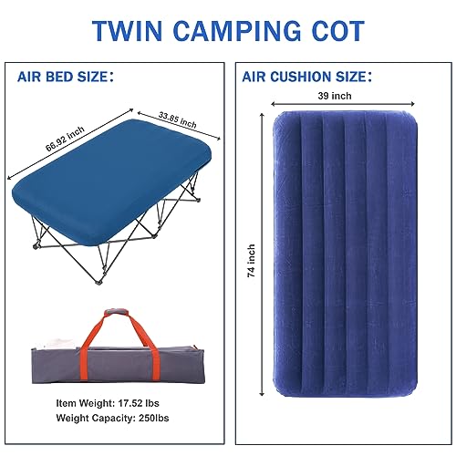 Folding Camping Cot with Inflatable Air Mattress and Carry Bag R217