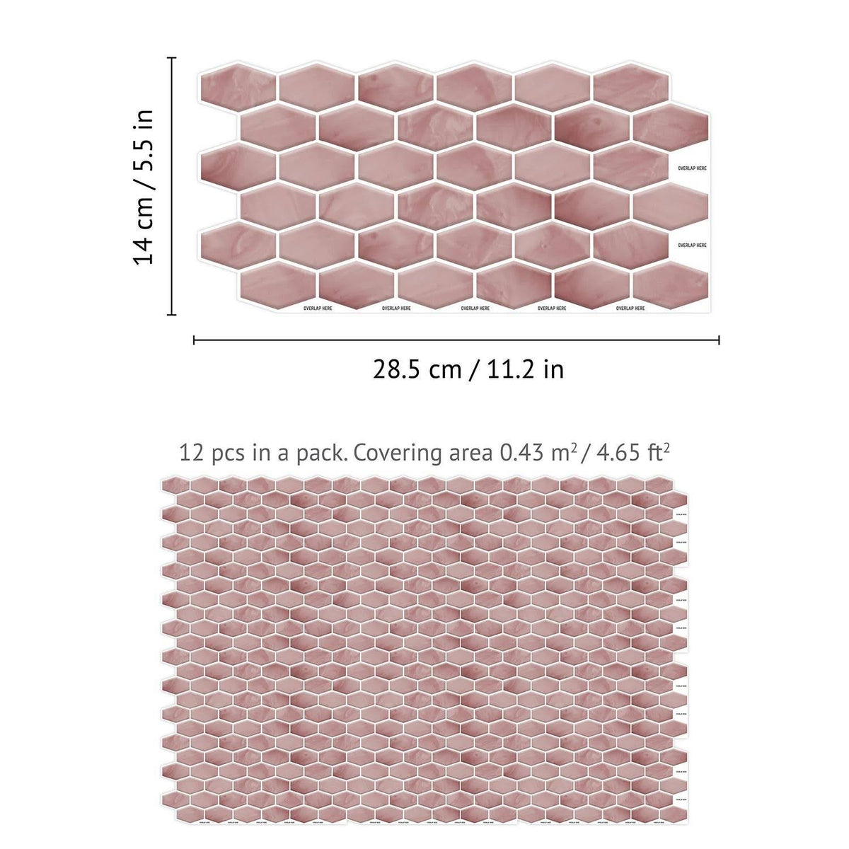 Red 60 Pieces Peel and Stick Wall Tile Stickers C8351