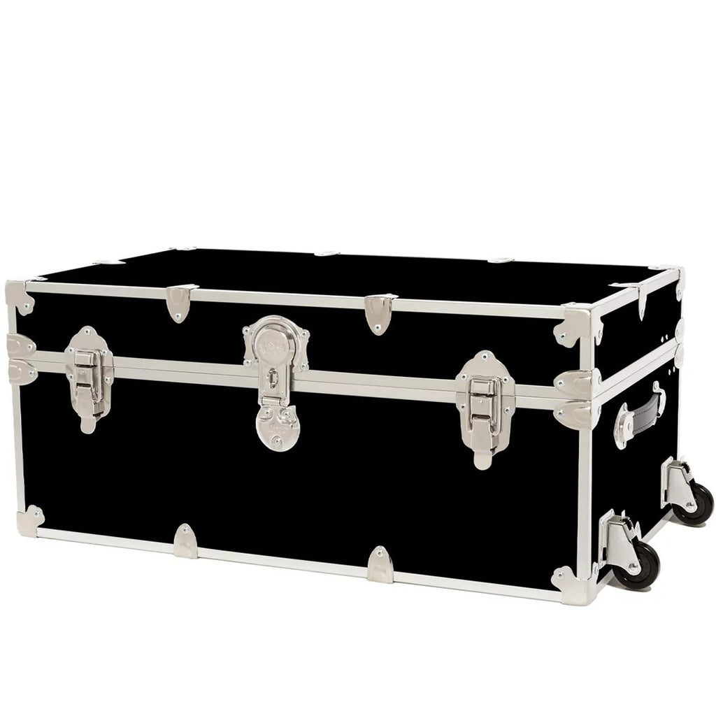 Large Leather Embossed Vinyl Trunk with Removable Wheels 32"x18"x14" (Black) X7225