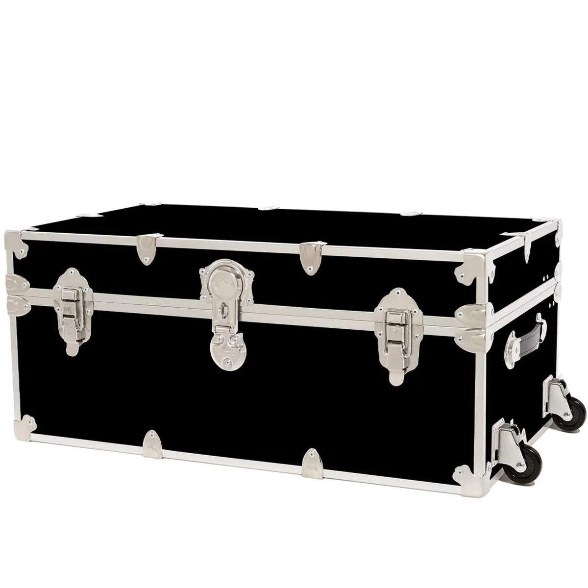 Large Leather Embossed Vinyl Trunk with Removable Wheels 32"x18"x14" (Black) X7225