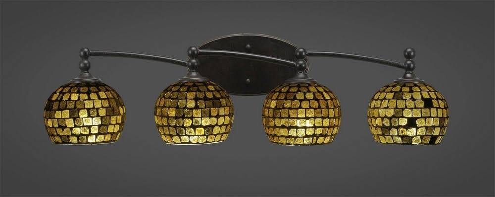 Four Light Bath Bar Dark Granite Finish with Copper Mosaic Glass P542378