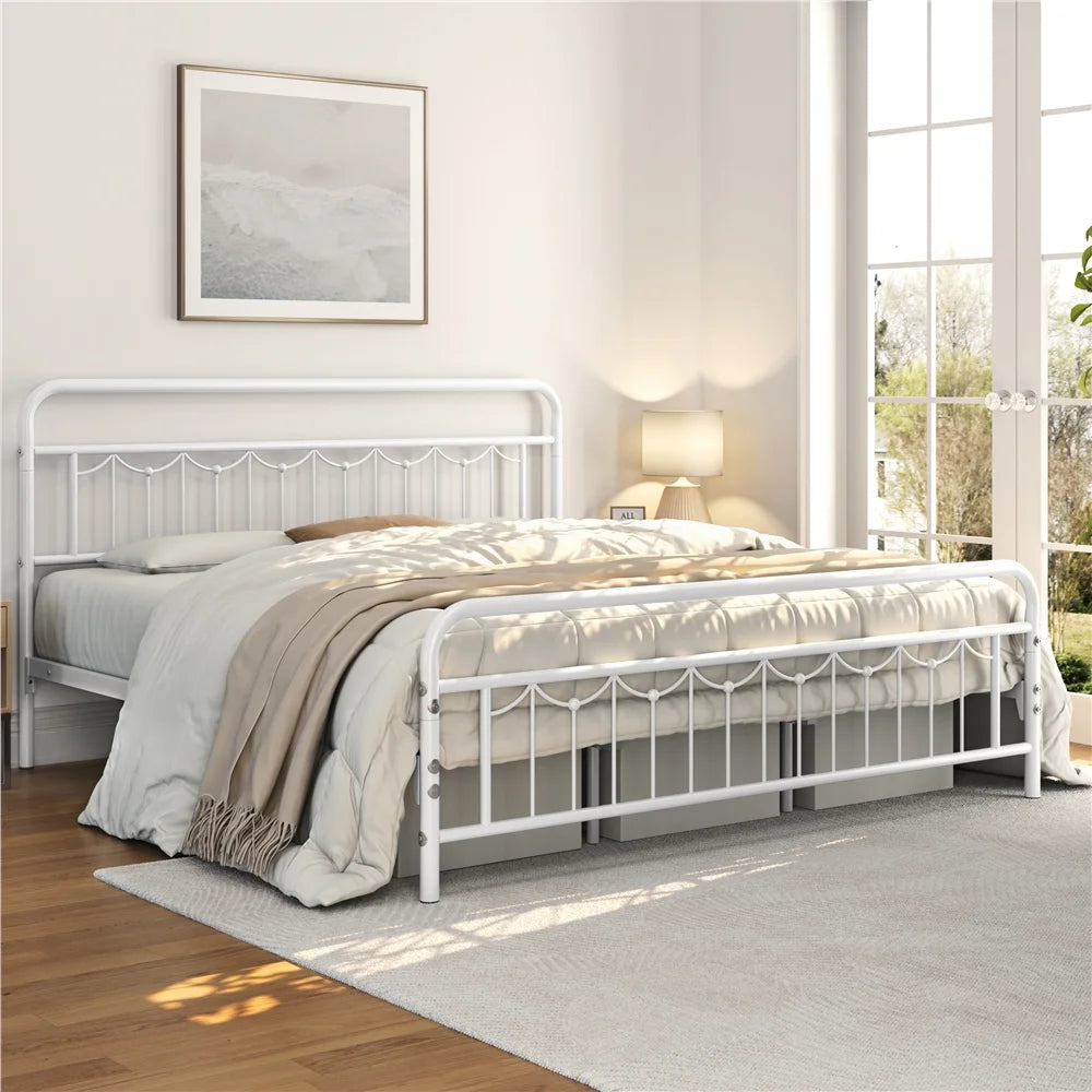 Queen Matte Black Metal Platform Bed Frame with Headboard and Footboard Y4976