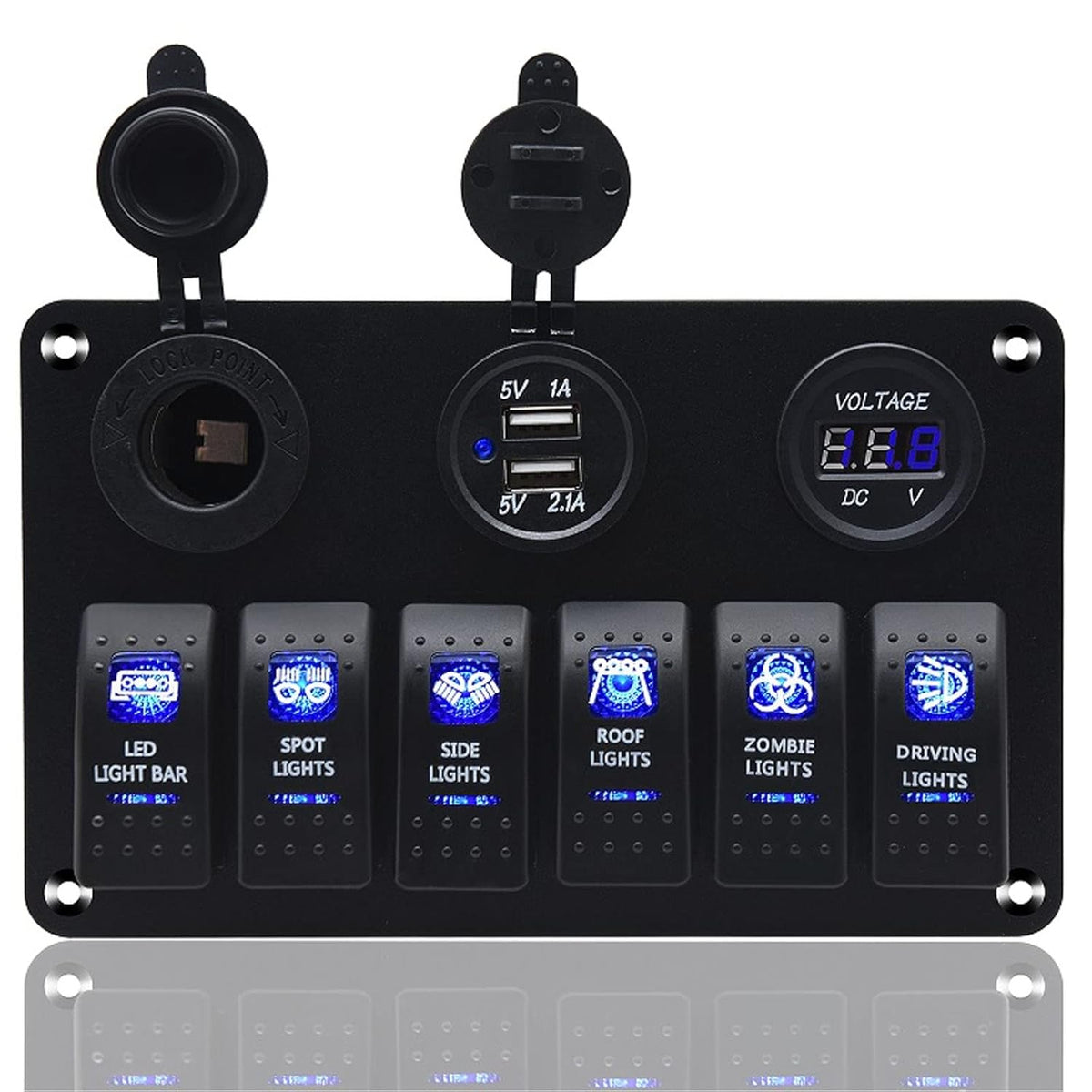 Waterproof Rocker Marine Switch Panel with USB, Blue LED, Pack of 2 W731