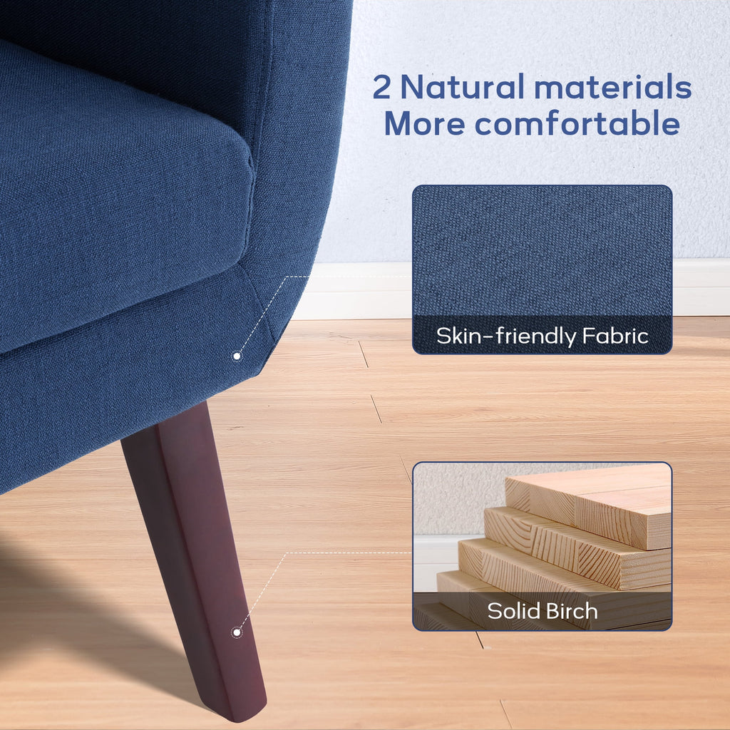 Blue Linen Fabric Tufted Accent Chair with Ottoman D13067