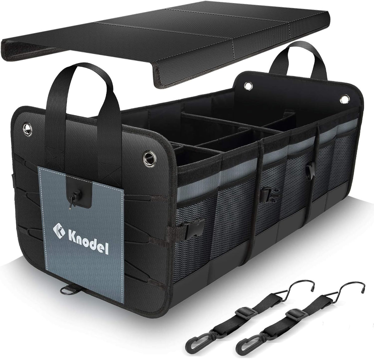 Black Foldable Car Trunk Organizer with Lid, 3 Compartments, Pack of 2 H580610