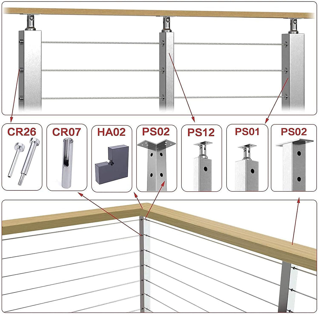 3.3ft Aluminum Cable Railing Handrail with Red Oak Wood Grain Bracket Hardware I510904