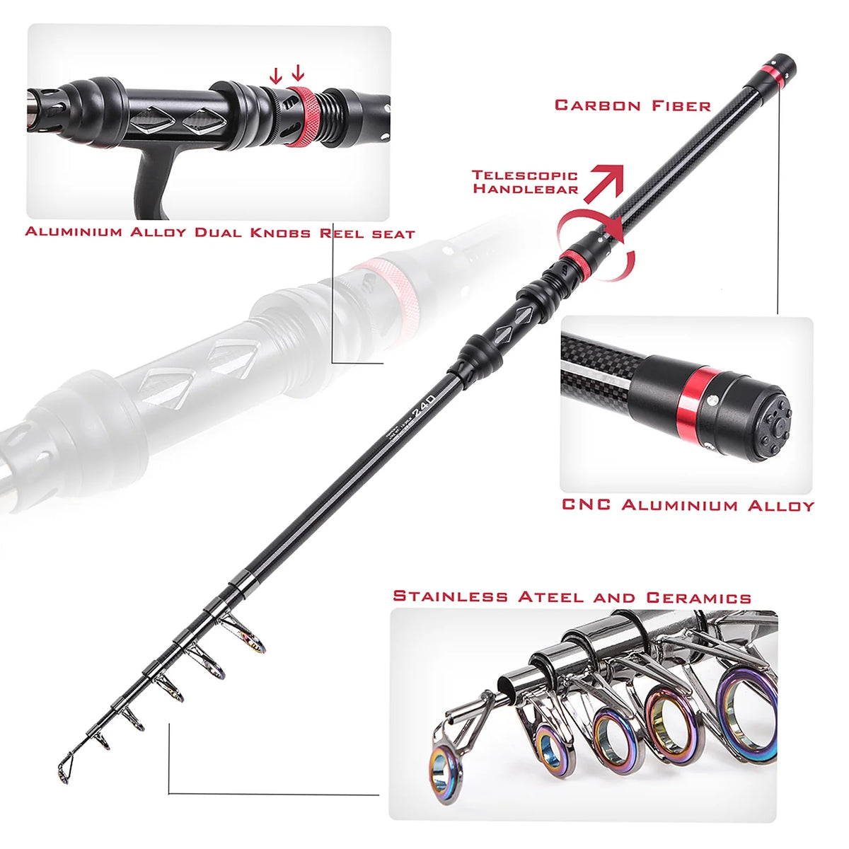 Carbon Fiber Telescopic Rod And Reel Combo With Lures Swivels Kit D5575