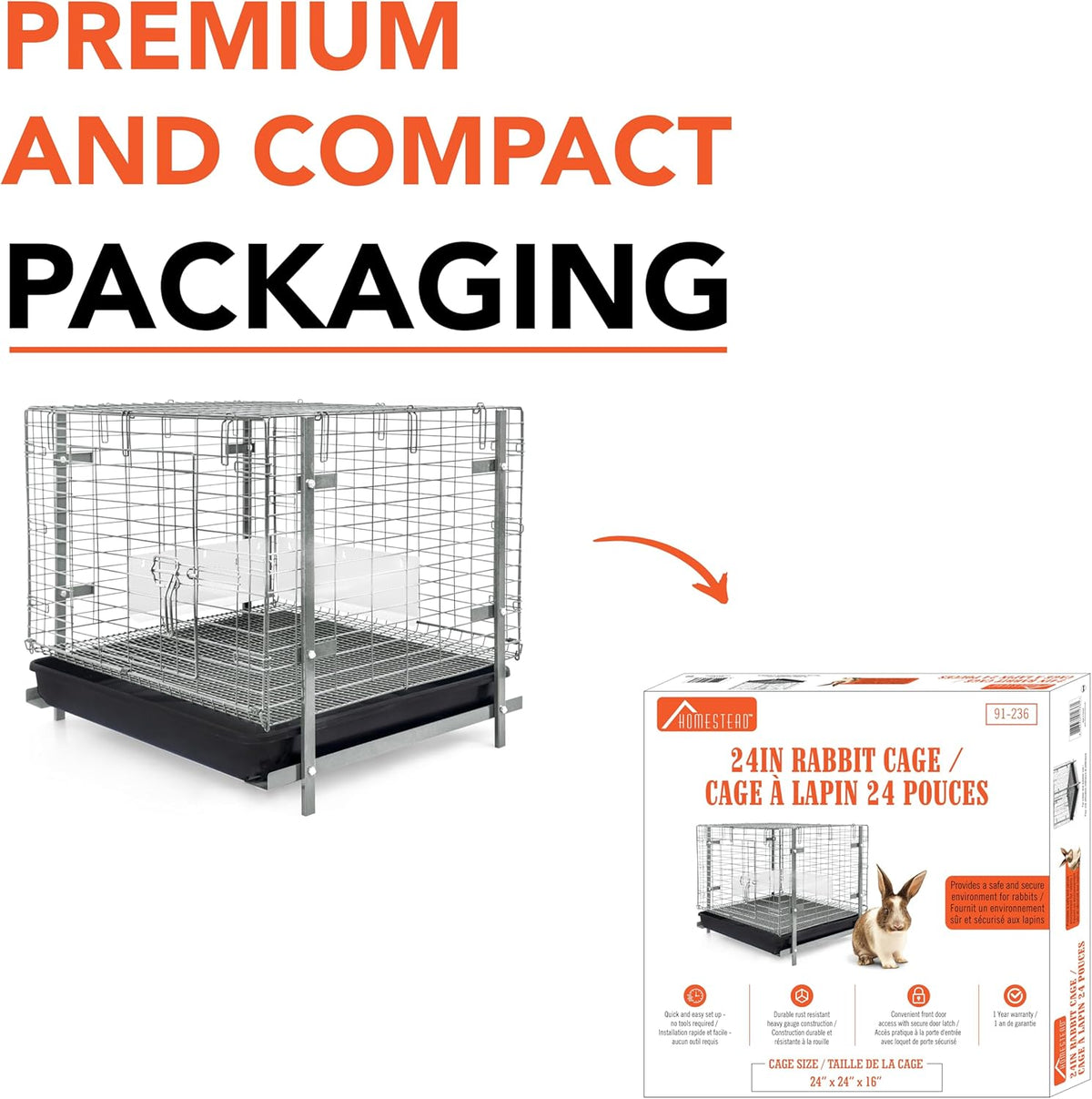 24-inch Rabbit Cage with Tray W313