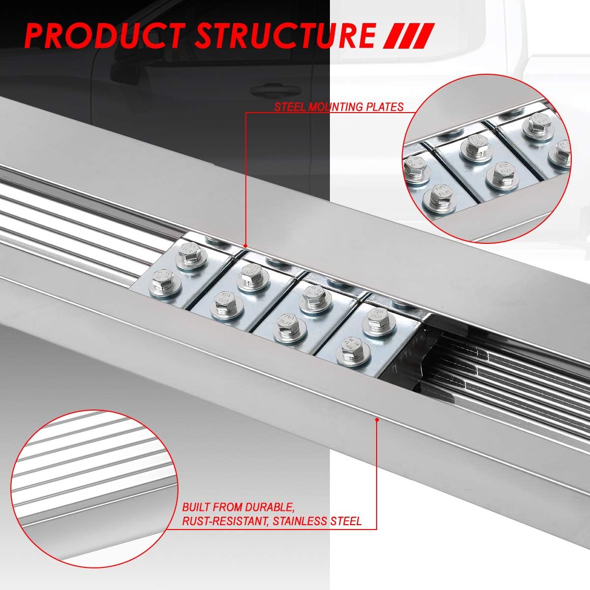 Polished Chrome Stainless Steel Side Step Nerf Bar Running Boards I750