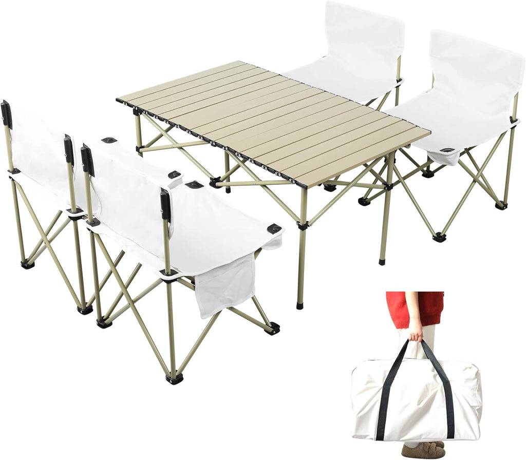 Outdoor Folding Picnic Table and Chairs Set for 4 with Carry Bag A887488