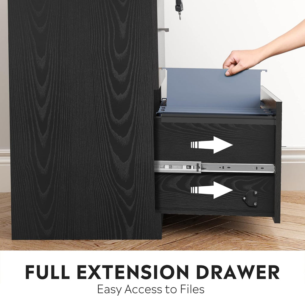 Black 2-Drawer Wood Lateral File Cabinet with Lock A1325