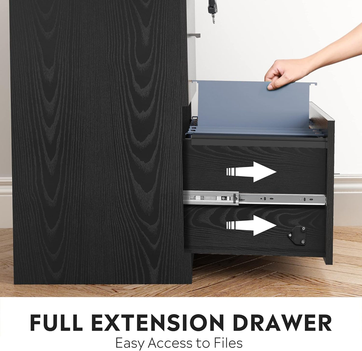 Black 2-Drawer Wood Lateral File Cabinet with Lock A1325