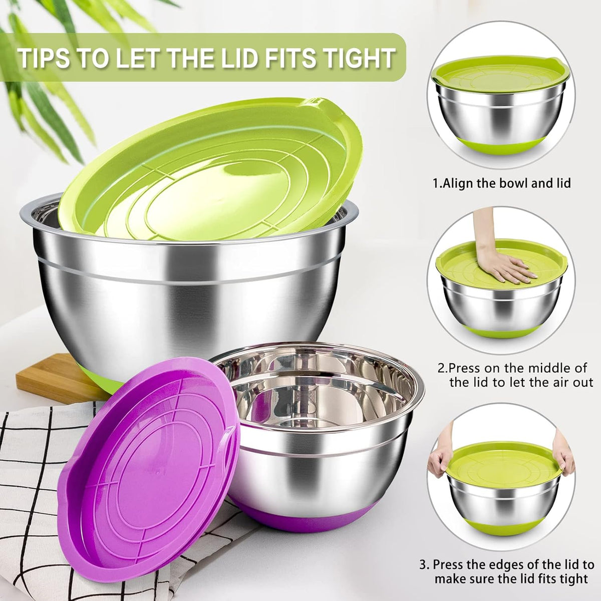 Stainless Steel Mixing Bowls with Lids, Set of 6 W83834