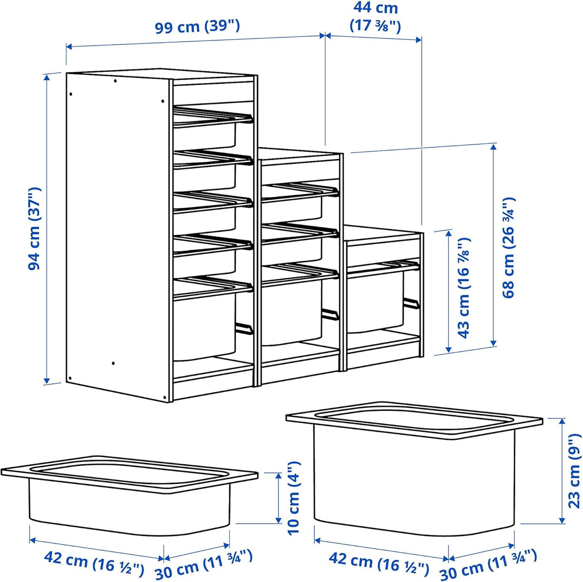 White 99x44x94 cm Storage Combination with Boxes N471