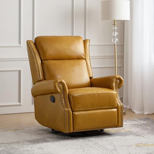 Genuine Leather Swivel Rocker Recliner with Footrest and Lumbar Support T847340