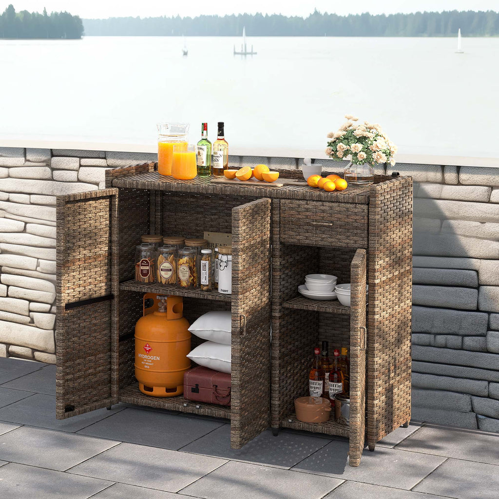 Brown Rattan Wicker Storage Cabinet with 2 Doors M10514