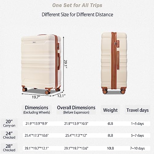 Brown and Ivory 4-Piece Expandable Hardside Suitcase Set Y575