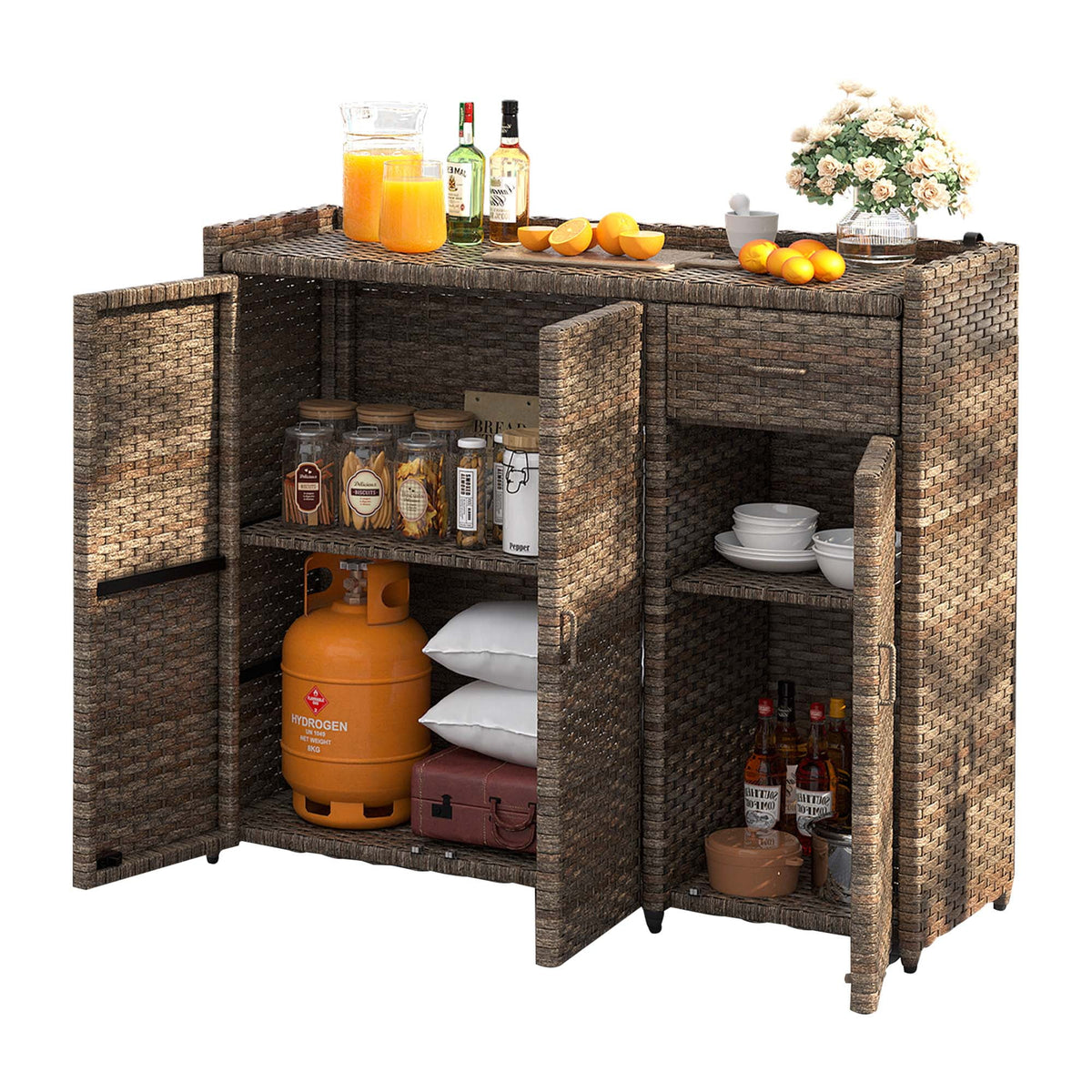 Brown Rattan Wicker Storage Cabinet with 2 Doors M10514