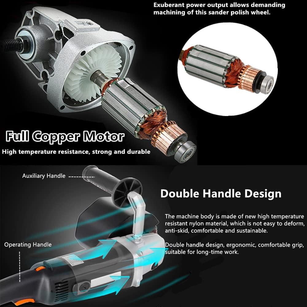 1400W 110V Electric Polisher 6 Speed Adjustable Handheld Sander with 2 Polishing Wheels P4268