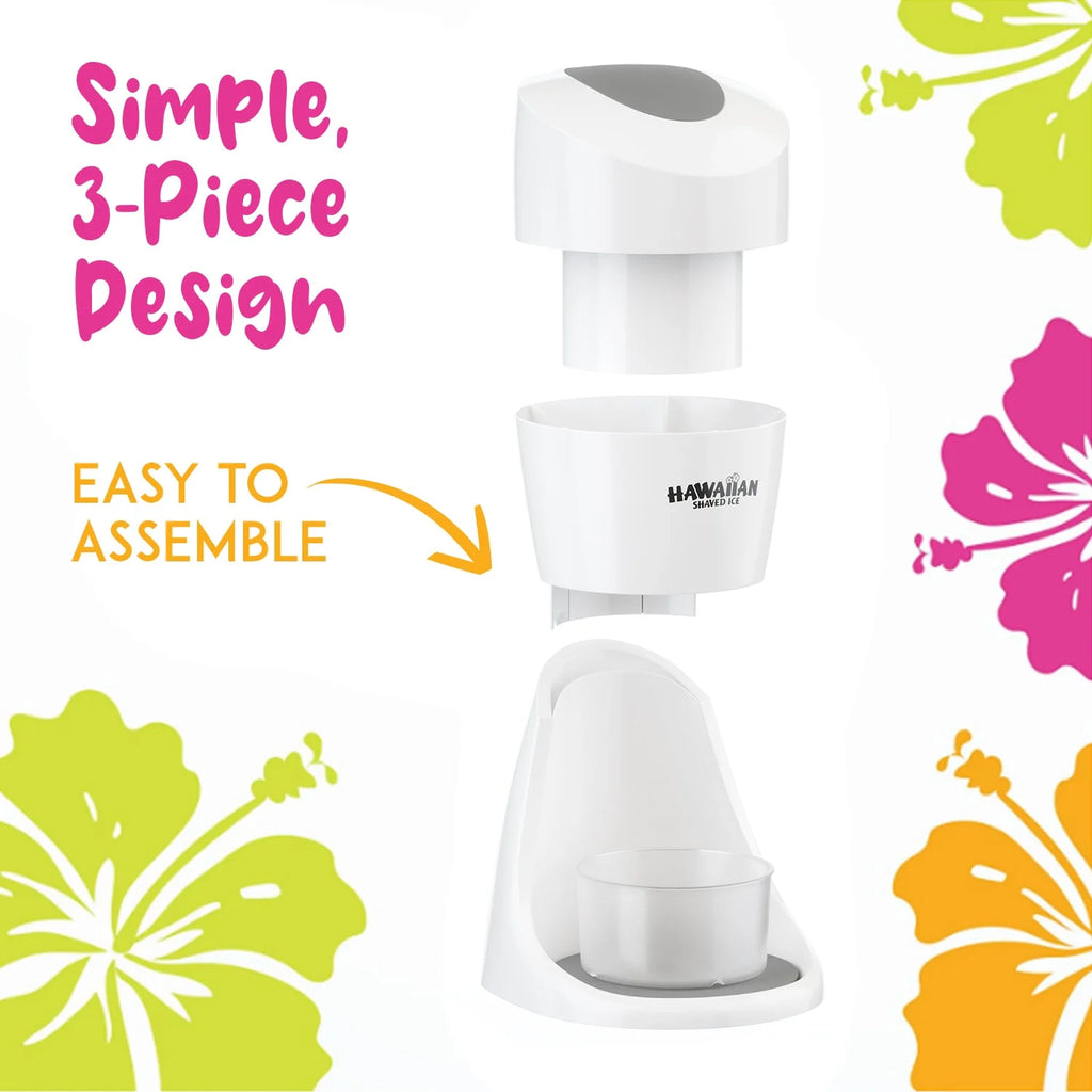 White Shaved Ice Machine Party Package with 3 Syrups and Supplies N40202