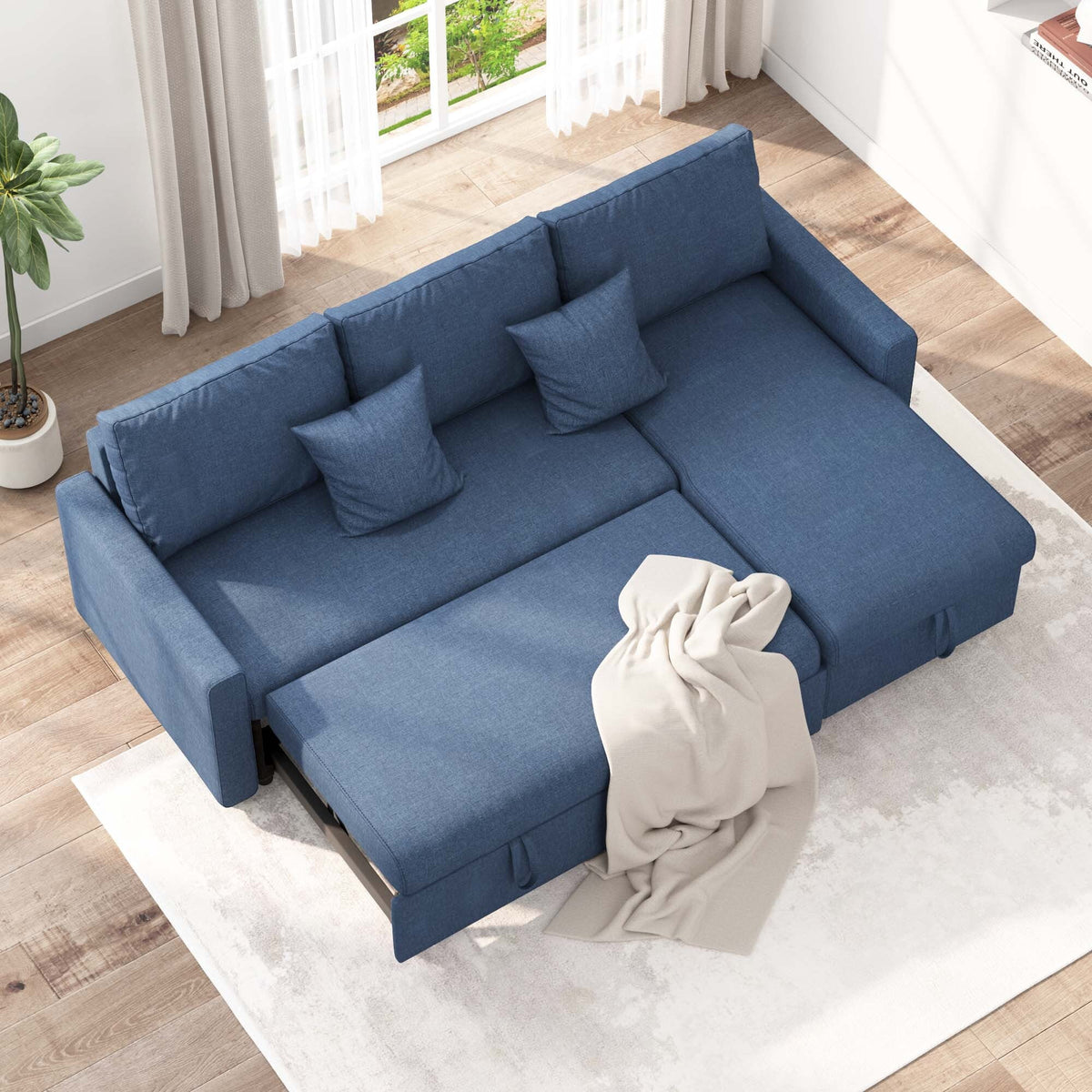 Blue L Shape Sofa Bed with Storage Chaise C365