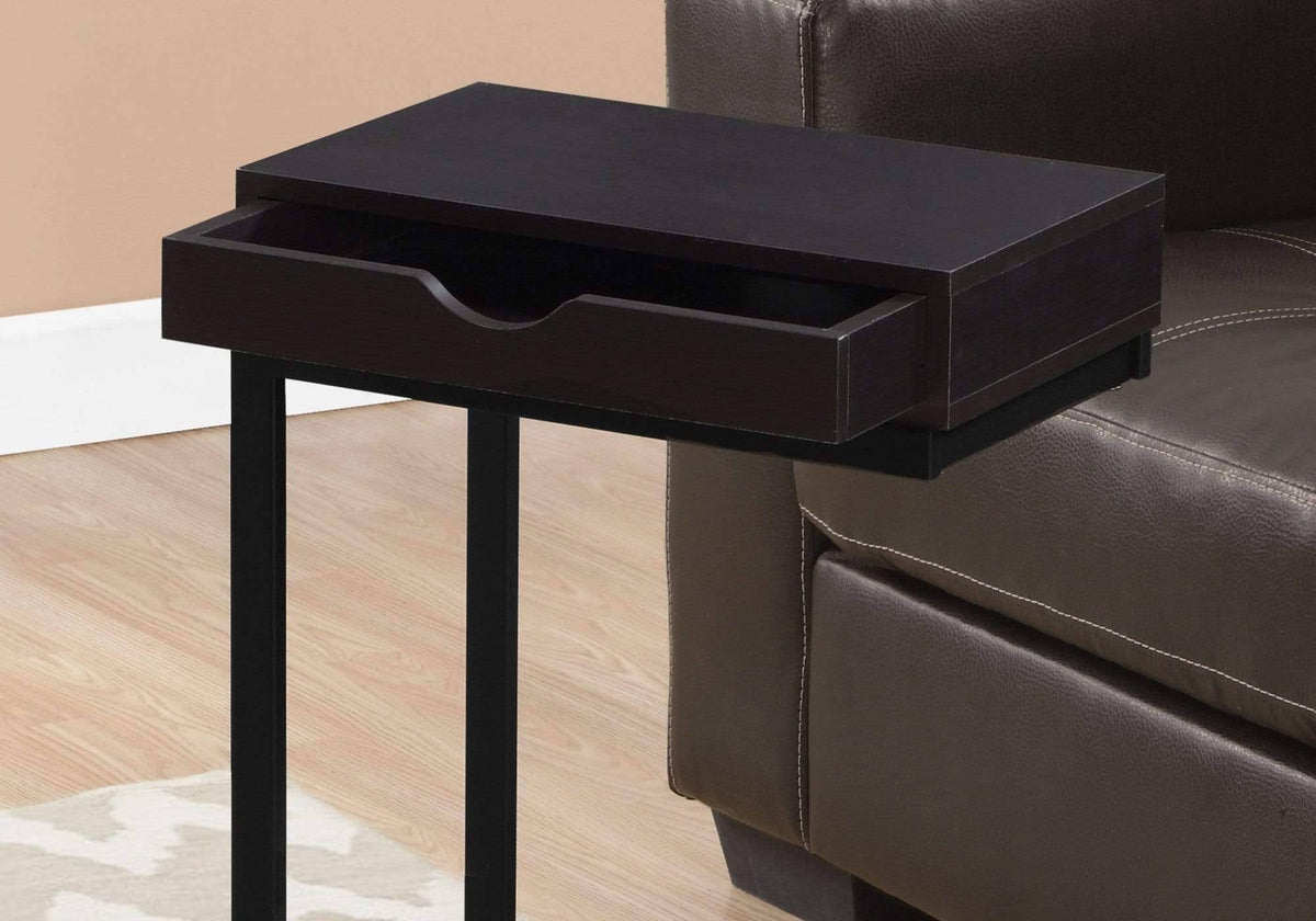 Cappuccino Particle Board and Black Metal Accent Table T1391