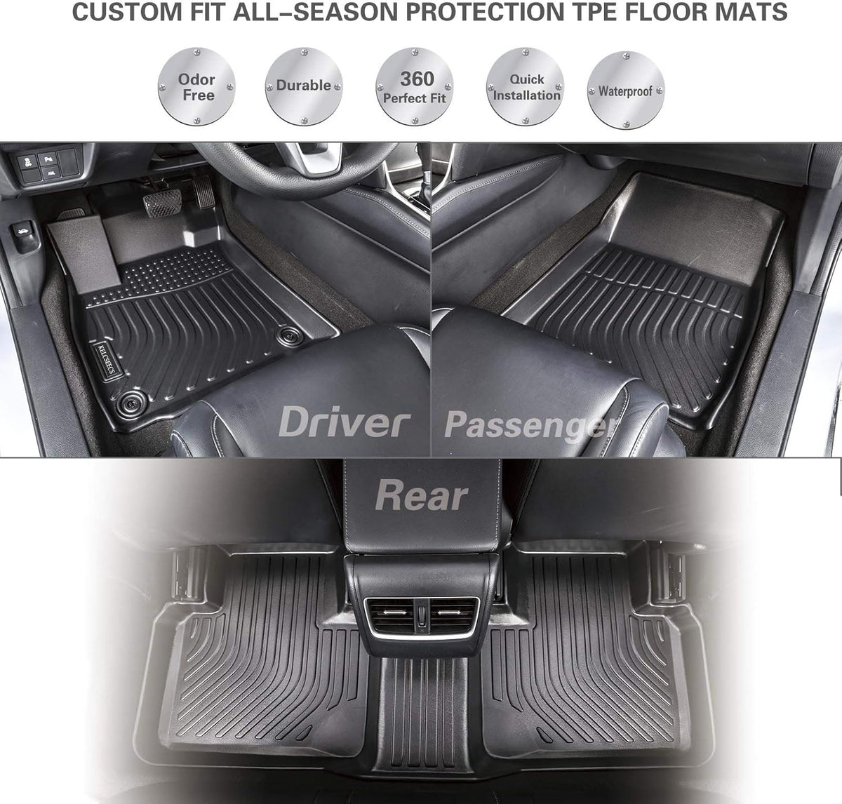 Black Waterproof Car Mats Full Set Front Rear 3rd Row W30907