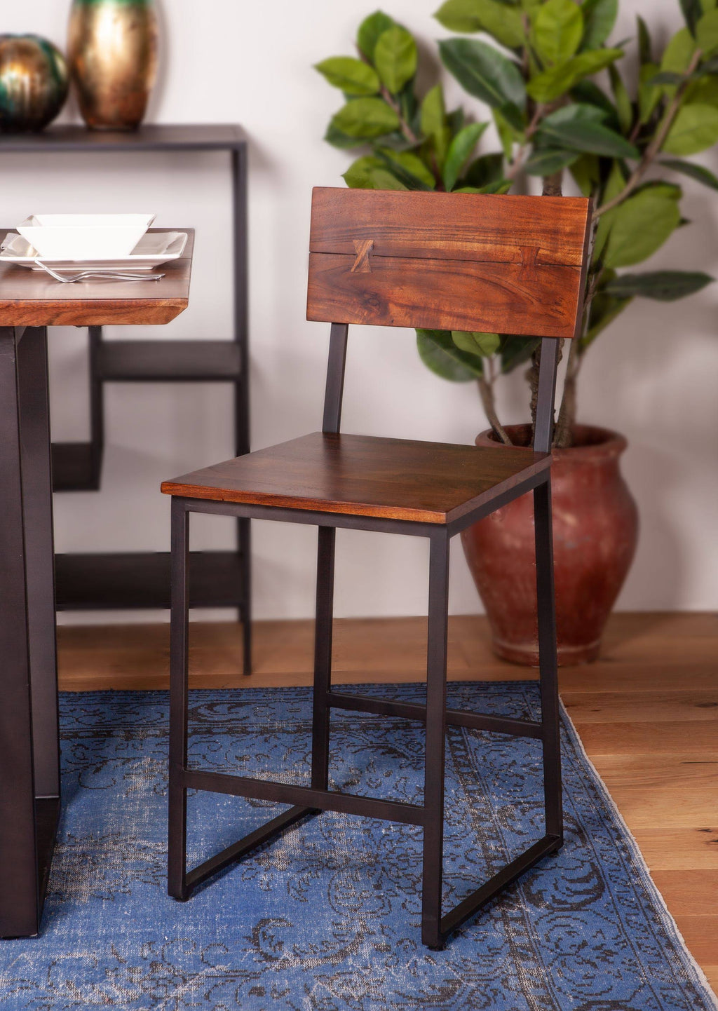 Set of 2 Acacia Wood Counter Chairs E18357
