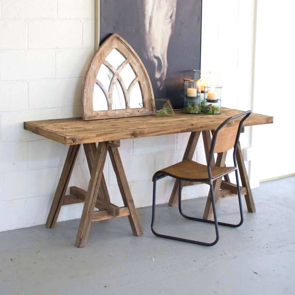 Recycled Wooden Deep Console with Saw Horse Base U211